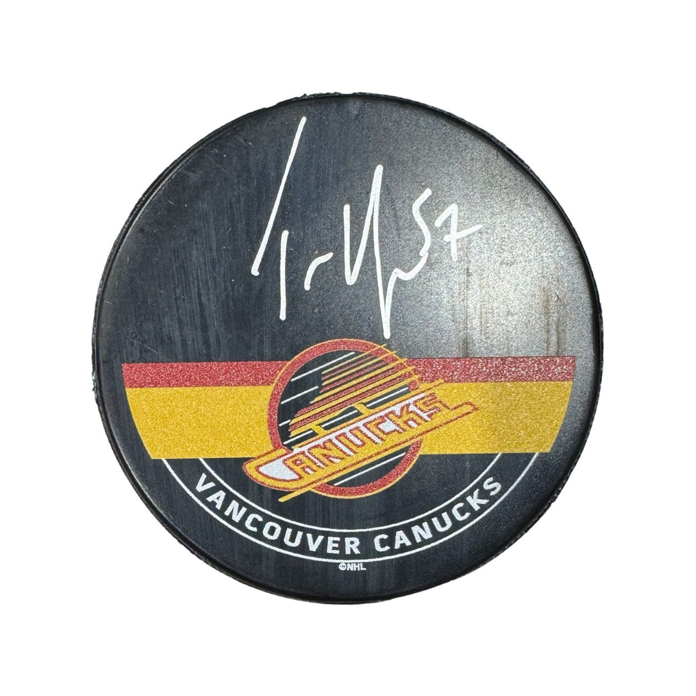 Tyler Myers Autographed Vancouver Canucks Skate Hockey Puck (Printed Mustang Autograph Puck)