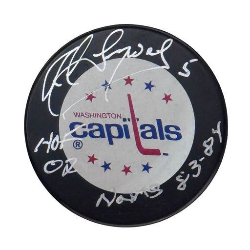 Rod Langway Autographed Washington Capitals Hockey Puck (Full Logo) - Pastime Sports & Games