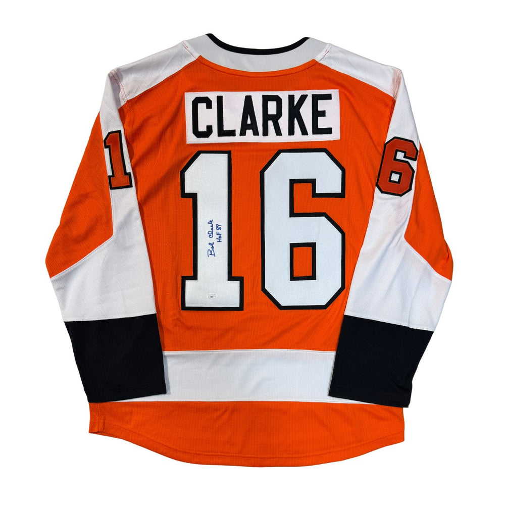 Bobby Clarke Autographed Philadelphia Flyers Fanatics Hockey Jersey (Inscribed "HoF 87")