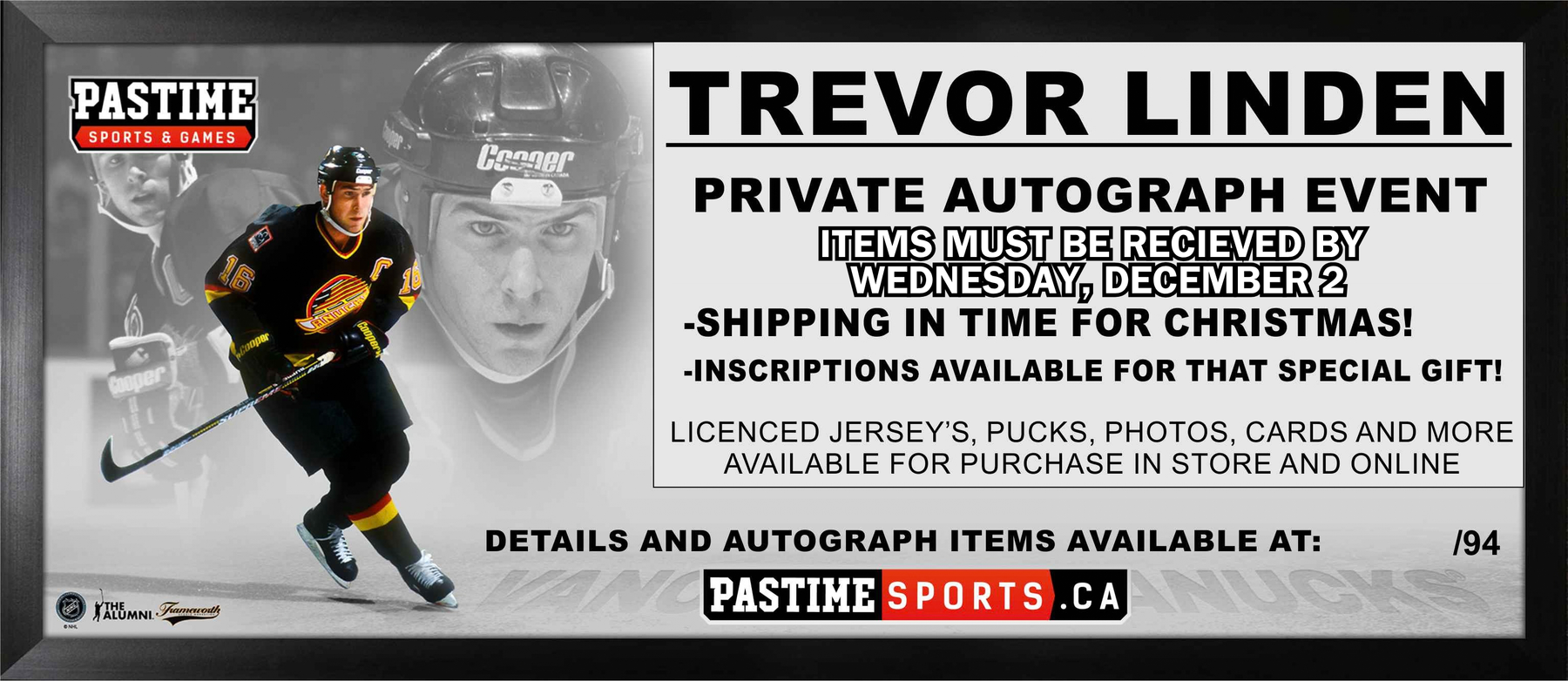 Trevor Linden PRIVATE Autograph Event DEADLINE December 2nd 2026