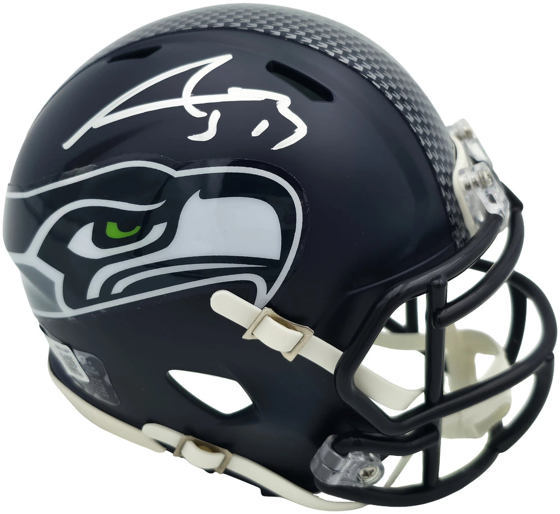 AJ Baran Autographed Seattle Seahawks Blue Super Bowl LX Champions Logo Speed Mini Helmet