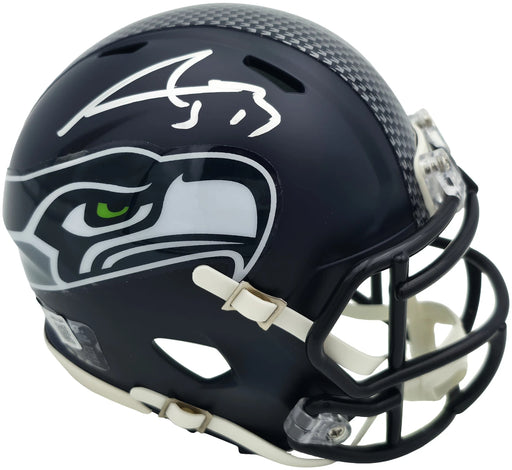 AJ Baran Autographed Seattle Seahawks Blue Super Bowl LX Champions Logo Speed Mini Helmet