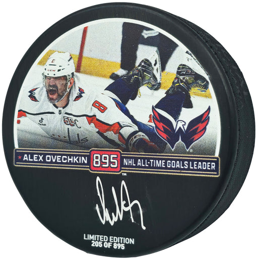 Alex Ovechkin Autographed Official Washington Capitals Record Breaking Goal Logo Puck