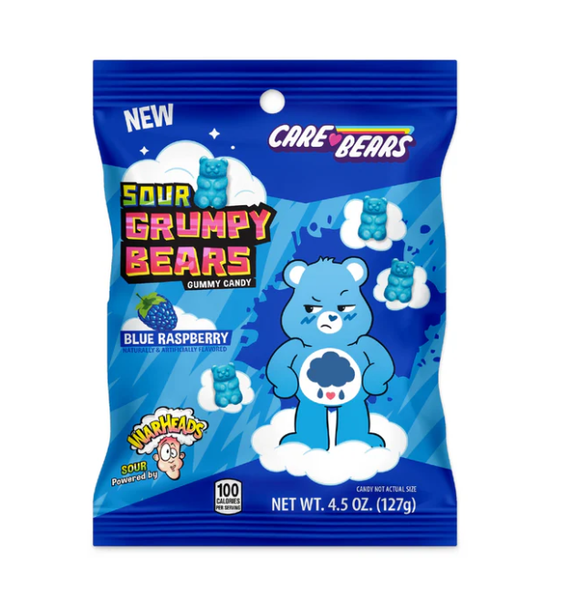 Warheads Sour Grumpy Bear Candies Blue Raspberry