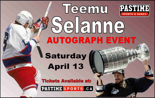 Teemu Selanne Public Autograph, Private VIP Event and Drop Off Service April 13 2024 - Pastime Sports & Games