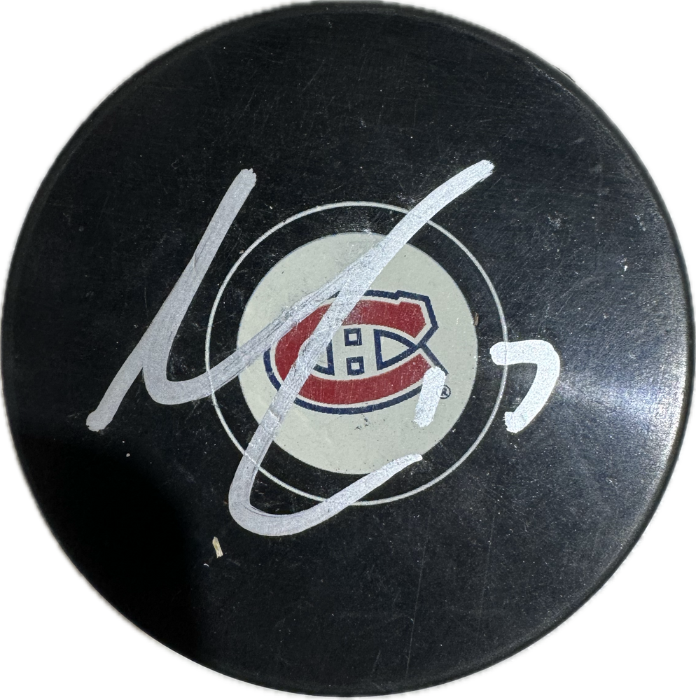 Max Domi Autographed Montreal Canadiens Hockey Puck (Small Logo) - Pastime Sports & Games
