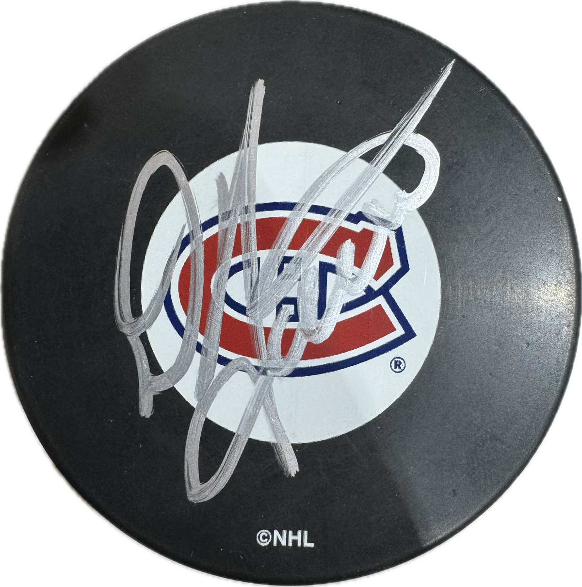 Donald Audette Autographed Montreal Canadiens Hockey Puck (Small Logo