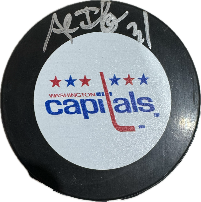 Al Iafrate Autographed Washington Capitals Hockey Puck (Full Puck Logo) - Pastime Sports & Games