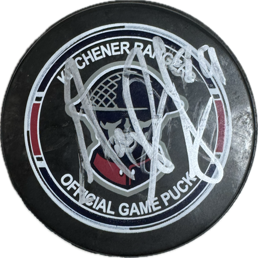 Max Iafrate Autographed Kitchener Rangers Hockey Puck (Full Puck Logo) - Pastime Sports & Games