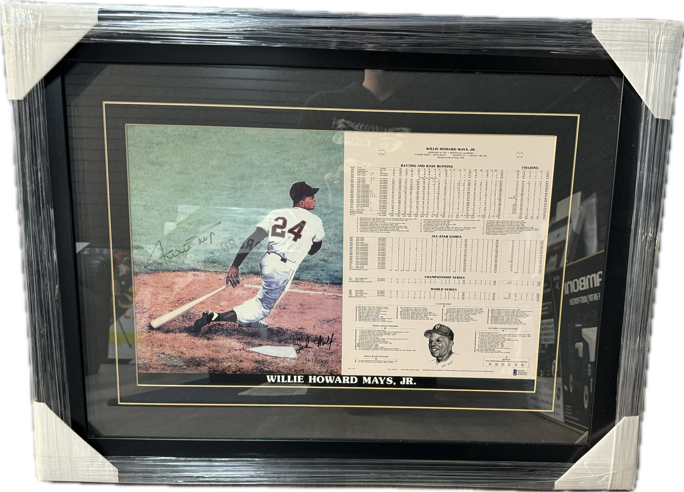 Willie Mays Autographed Photo with Stats and Framed - Pastime Sports & Games