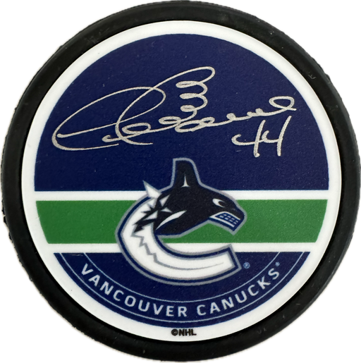 Dave Babych Autographed Vancouver Canucks Hockey Puck (Mustang Autograph Puck) - Pastime Sports & Games