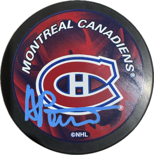 Alexander Romanov Autographed Montreal Canadiens Hockey Puck (Full Puck Design) - Pastime Sports & Games