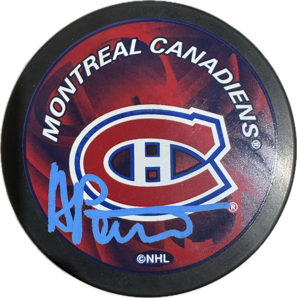 Alexander Romanov Autographed Montreal Canadiens Hockey Puck (Full Puck Design) - Pastime Sports & Games