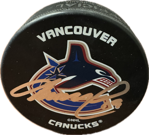 Markus Naslund Autographed Vancouver Canucks Puck (Orca Logo With Team Name 1) - Pastime Sports & Games