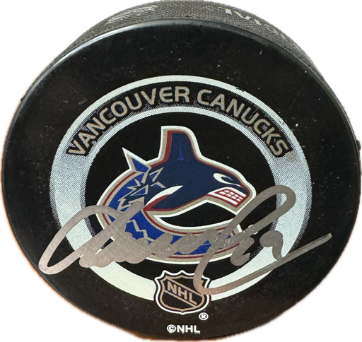 Markus Naslund Autographed Vancouver Canucks Puck (Orca Logo With Team Name 2) - Pastime Sports & Games