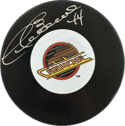 Dave Babych Autographed Vancouver Canucks Hockey Puck (Small Skate Logo) - Pastime Sports & Games