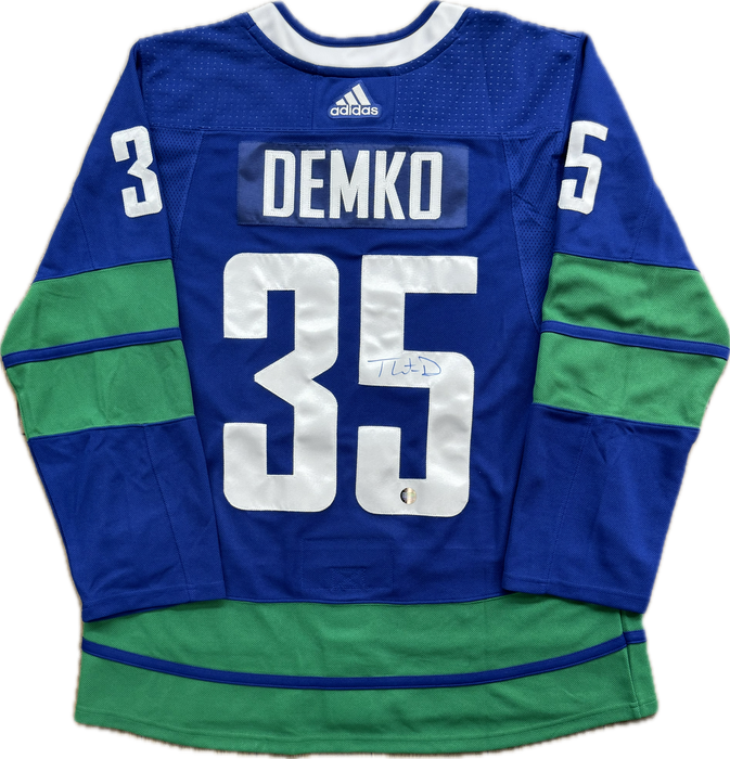 Thatcher Demko Autographed 2019/20 Alternate Adidas Vancouver Canucks Blue Jersey - Pastime Sports & Games