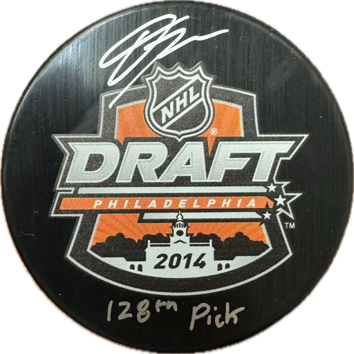 Dakota Joshua Autographed Vancouver Canucks Inscribed "128th Pick" Hockey Puck (Draft 2014) - Pastime Sports & Games