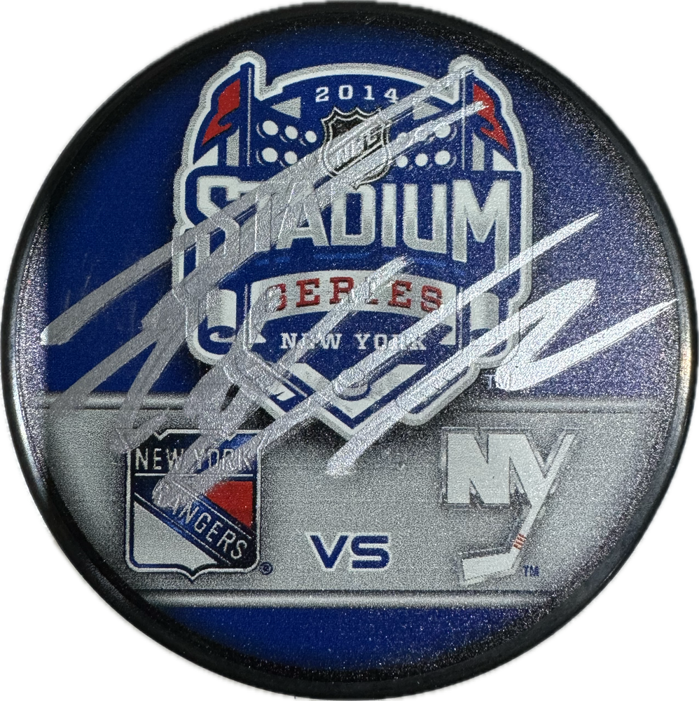 Thomas Vanek Autographed Rangers Vs Islanders Hockey Puck (Stadium Series) - Pastime Sports & Games