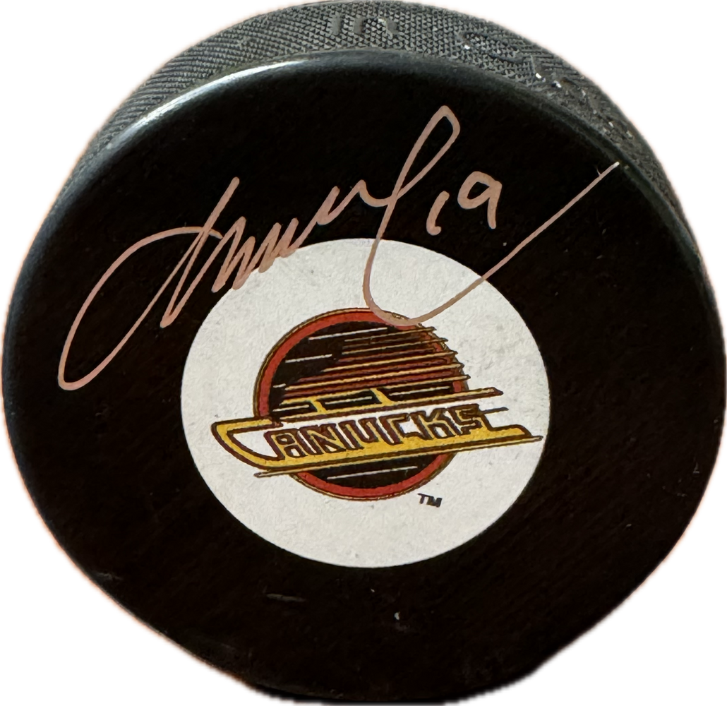 Markus Naslund Autographed Vancouver Canucks Puck (Small Skate Logo) - Pastime Sports & Games