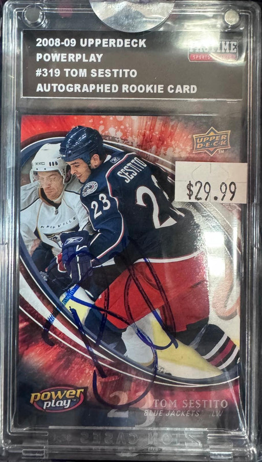2008-09 Upper Deck Power Play #319 Tom Sestito Autographed Rookier Card Encased in Magpro - Pastime Sports & Games