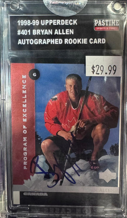 Bryan Allen Rookie #401 1998-99 Upper Deck  Hockey Card NHL Autographed card - Pastime Sports & Games