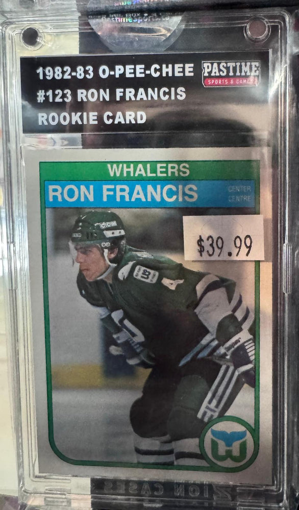 1982-83 O-Pee-Chee Hockey Ron Francis Rookie #123 NHL Rookie card Encased in Magpro - Pastime Sports & Games