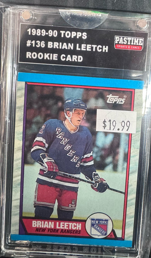 Brian Leetch #136 [Rookie] 1989 Topps card Encased in Magpro - Pastime Sports & Games
