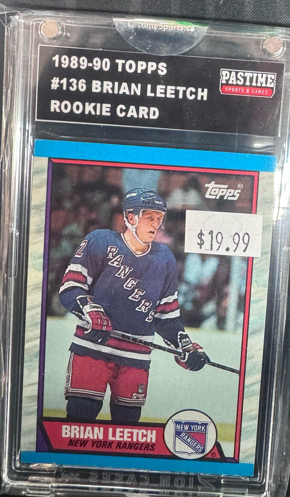 Brian Leetch #136 [Rookie] 1989 Topps card Encased in Magpro - Pastime Sports & Games