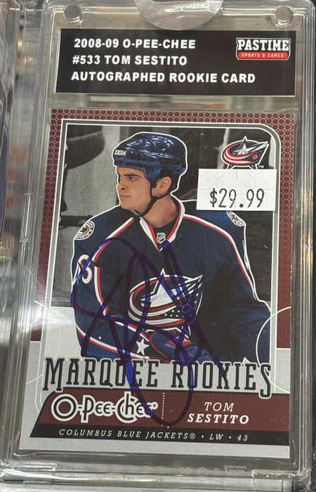 2008-09 O-Pee-Chee #533 Tom Sestito Autographed Rookie Card Encased in Magpro - Pastime Sports & Games