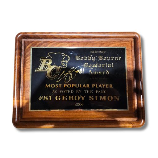 Geroy Simon Autographed BC Lions Most Popular Player Plaque - Pastime Sports & Games