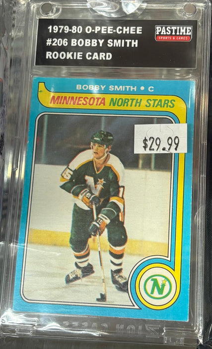 1979-90 O-Pee-Chee #206 Bobby Smith Rookie Card Encased in Magpro - Pastime Sports & Games