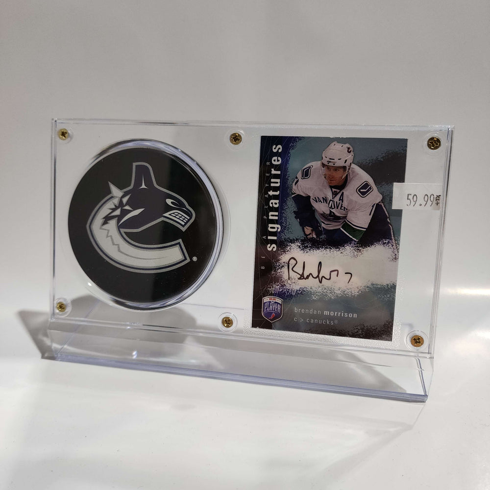 Brendan Morrison Autographed Card S-BM & Vancouver Canucks Puck Display
