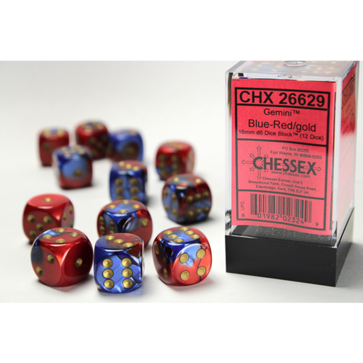 Gemini 12-Piece Dice Set Blue-Red with Gold - Pastime Sports & Games