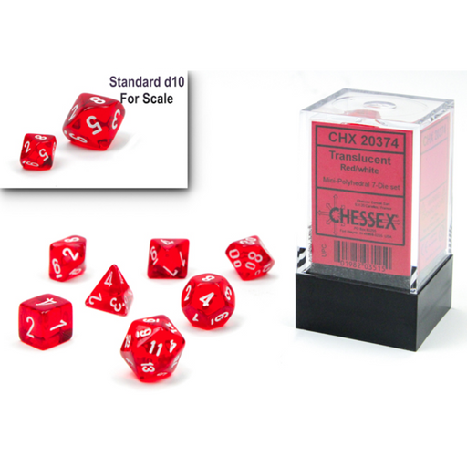 Mini Translucent 7-Piece Dice Set Red With White - Pastime Sports & Games