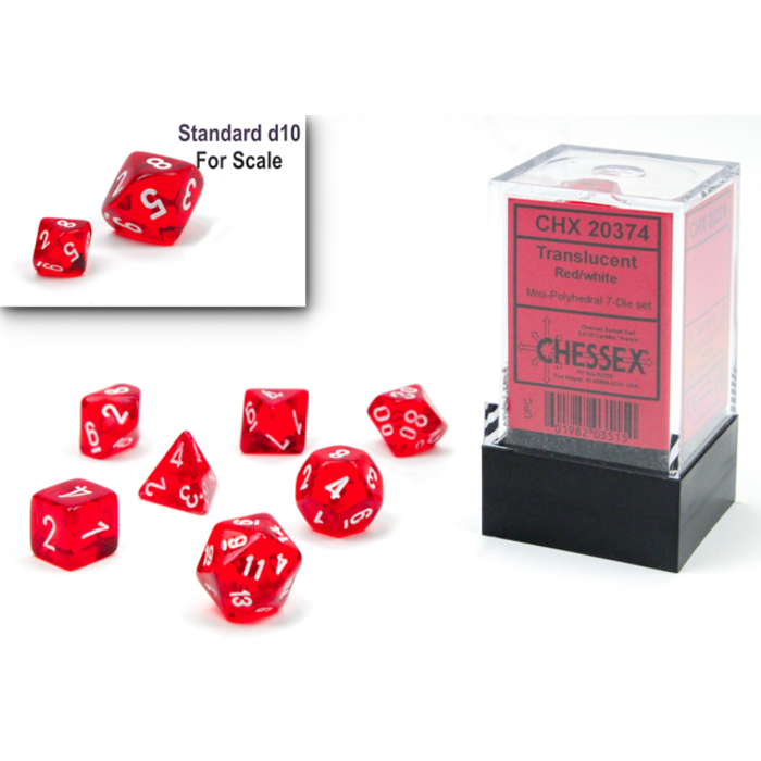 Mini Translucent 7-Piece Dice Set Red With White - Pastime Sports & Games