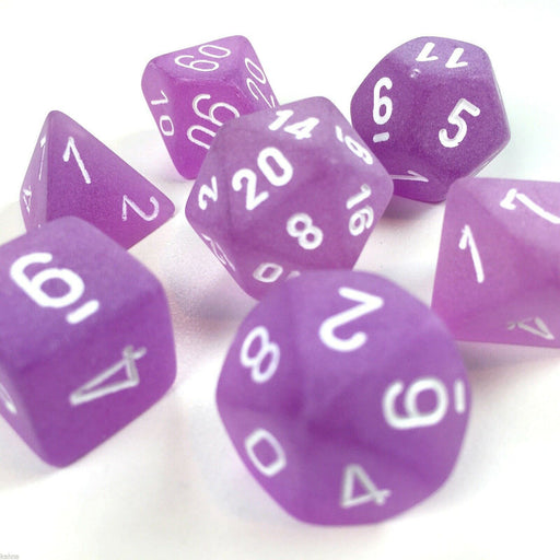 Opaque 7-Piece Dice Set Frosted Purple With White - Pastime Sports & Games