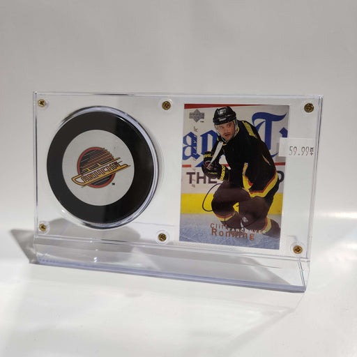 Cliff Ronning Autographed Card & Vancouver Canucks Puck Display