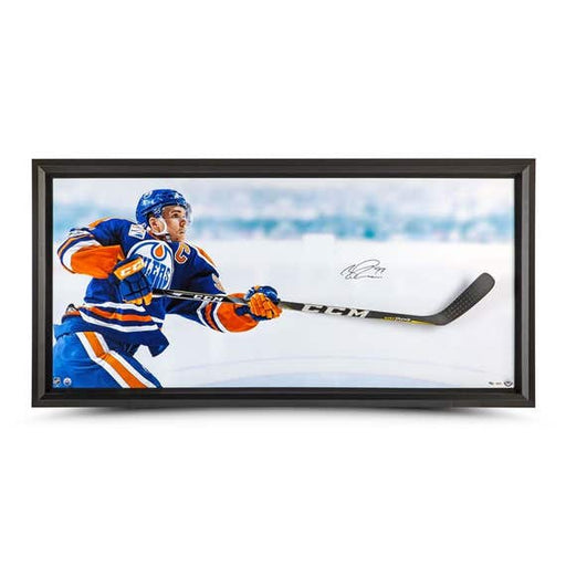 Connor McDavid Autographed “Sharpshooter” Breaking Through Framed Photo