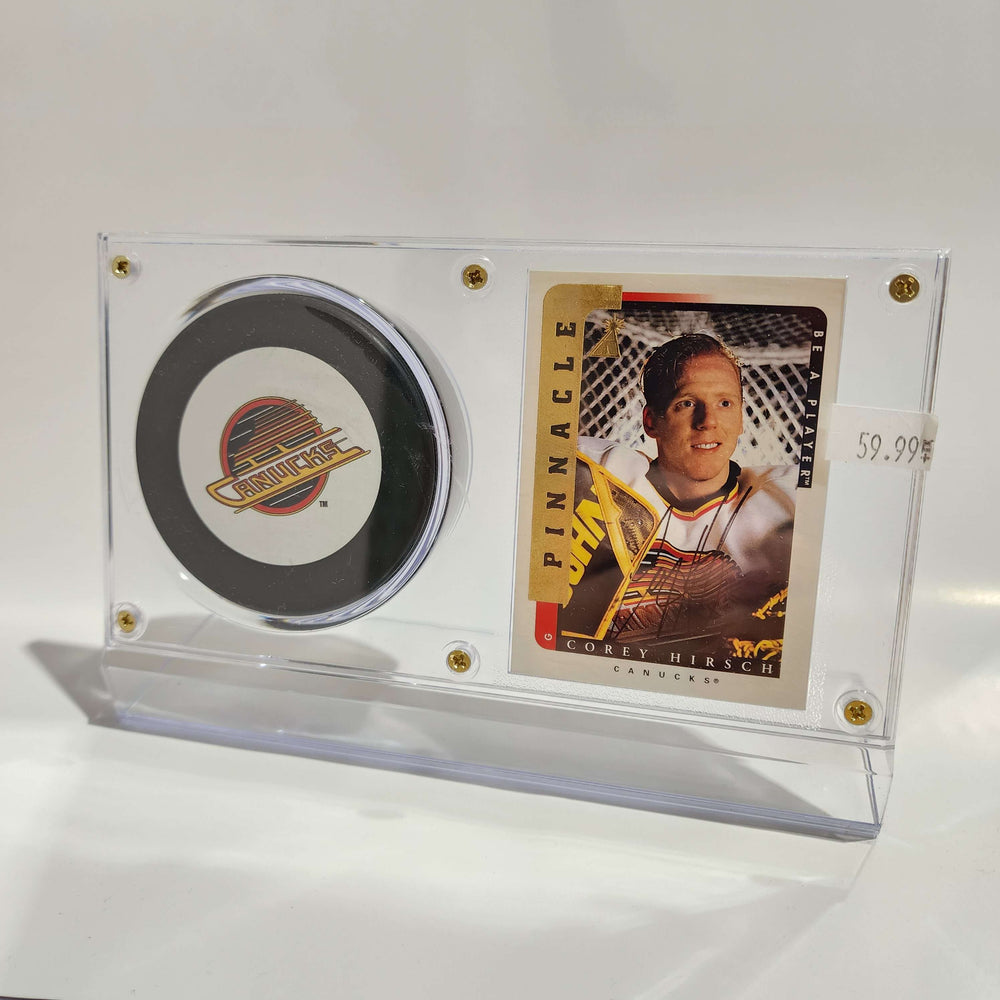 Corey Hirsch Autographed Card & Vancouver Canucks Puck Display