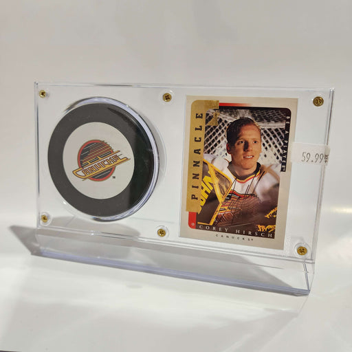 Corey Hirsch Autographed Card & Vancouver Canucks Puck Display
