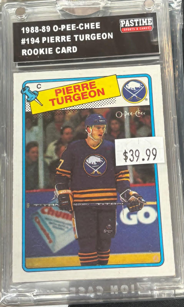 1988-89 O-Pee-Chee #194 Pierre Turgeon Rookie Card Encased in Magpro - Pastime Sports & Games