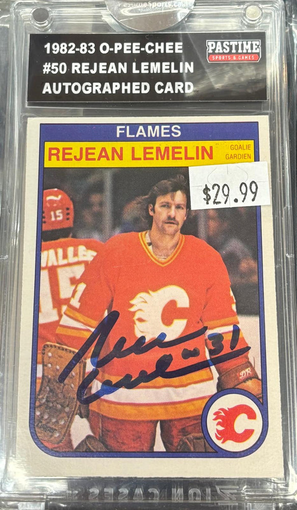 1982-83 O-Pee-Chee #50 Rejean Lemelin Autographed Card Encased in Magpro - Pastime Sports & Games