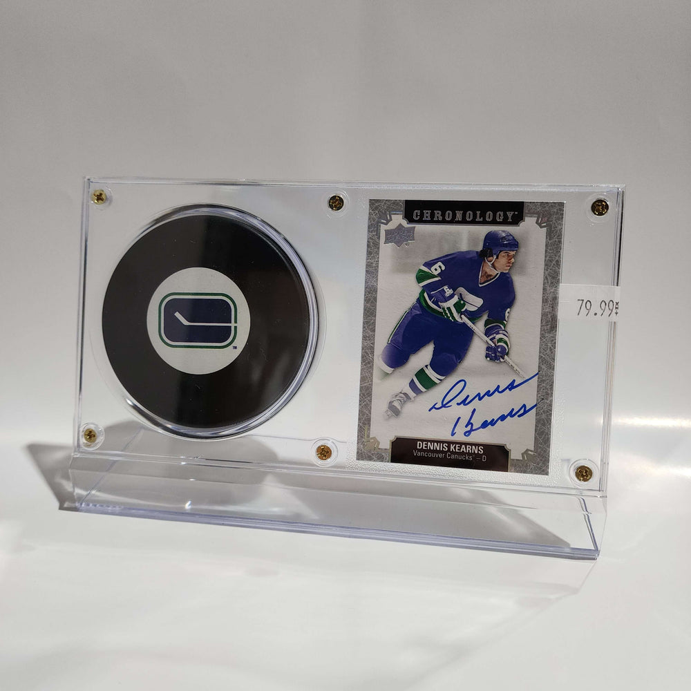 Dennis Kearns Autographed Card & Vancouver Canucks Puck Display