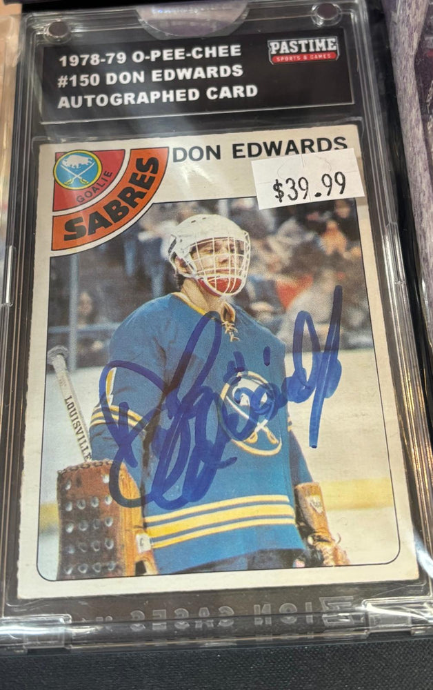 1978-79 O-Pee-Chee Don Edwards #150 Buffalo Sabres  Autographed Card Encased in Magpro - Pastime Sports & Games
