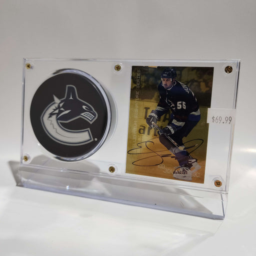 Ed Jovanovski Autographed Card & Vancouver Canucks Puck Display