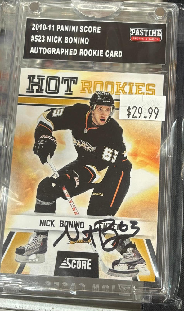 2010-11 Panini Score #523 Nick Bonino Autographed Card Encased in Magpro - Pastime Sports & Games