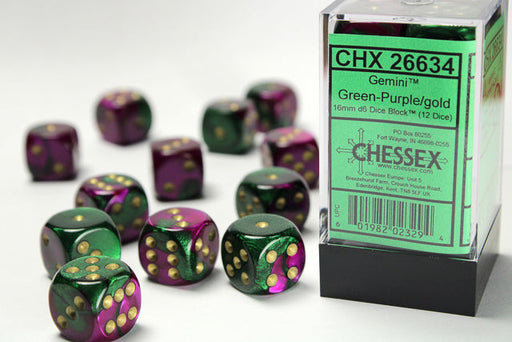 Gemini 12-Piece Dice Set Green-Purple with Gold - Pastime Sports & Games