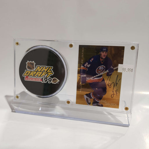Gino Odjick Autographed Card & New York Islanders Puck Display
