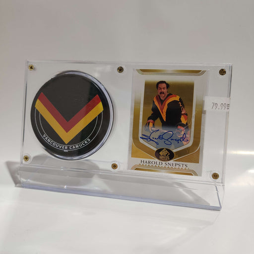 Harold Snepsts Autographed Card & Vancouver Canucks Puck Display